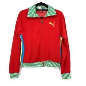 Puma Track Jacket Womens M Red Full Zip Striped Trim Retro Y2K Sport